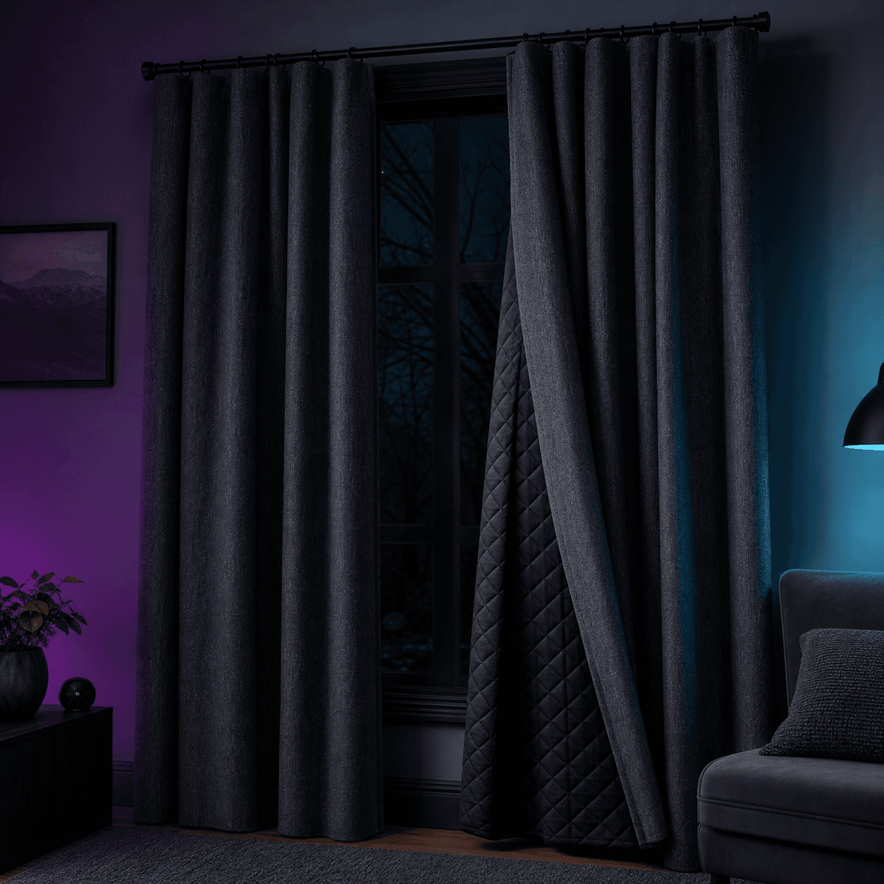 Acoustic Blackout Curtain — Darkness and softer echo in one panel.